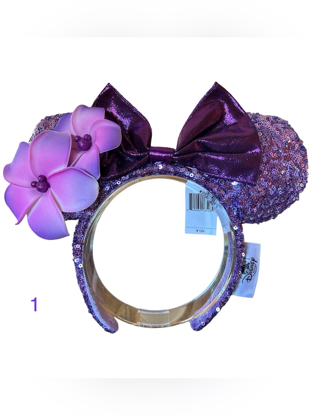 Disney Minnie Mouse Aulani Plumeria Hawaiian Purple Pink Floral Ears NEW! 1